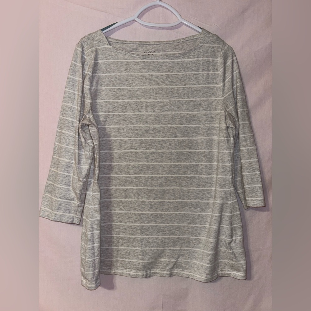 Elegant Gray Striped Long Sleeve Top
